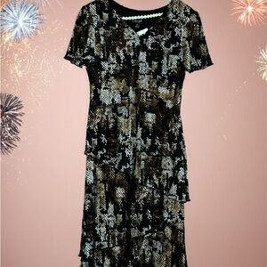 Connected Apparel Black and Brown Asymmetrical Dress